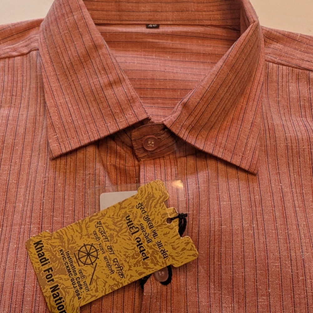 Khadi For Nation Hand Woven Cotton Button Down Striped Short Sleeve Shirt XL/46